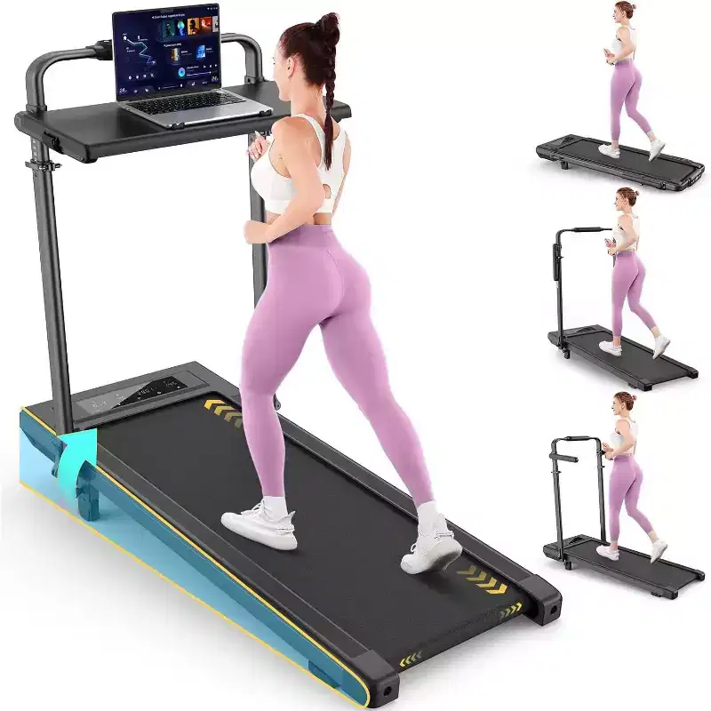 KRISRATE 4-in-1 3.5HP Foldable Treadmill with 15% Incline & Removable Desk & Handle Bar, Under Desk Folding Walking Pad Treadmills for Home/Office/Gym