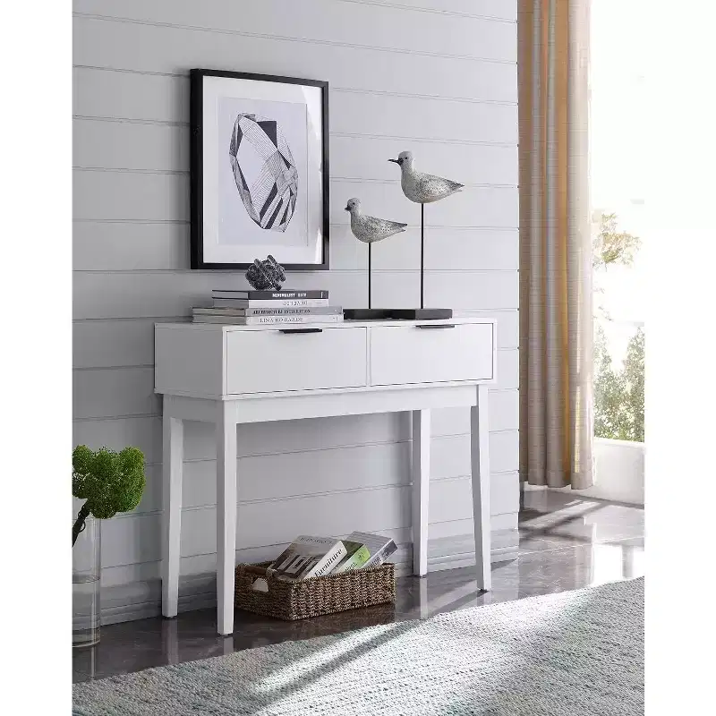 Kings Brand Furniture - Atmore White Wood Console Sofa Table with 2 Storage Drawers for Entryway, Hallway, Living Room, Behind Couch