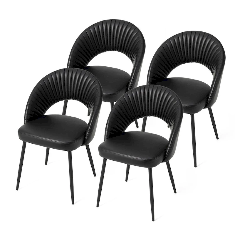 Glitzhome Mid-Century Modern Quilted PU Leather Dining Side Chair with Metal Tapered Legs