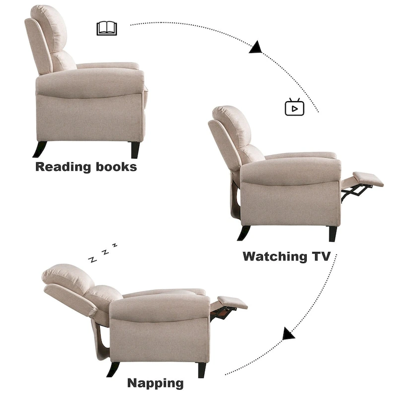 Chenille Upholstered Push Back Recliner with Solid Footrest