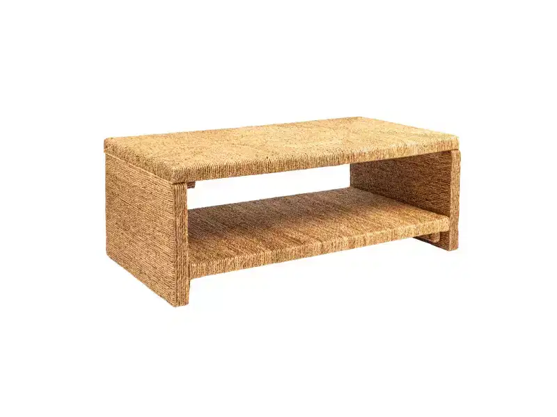 Storied Home Woven Water Hyacinth & Acacia Wood Coffee Table