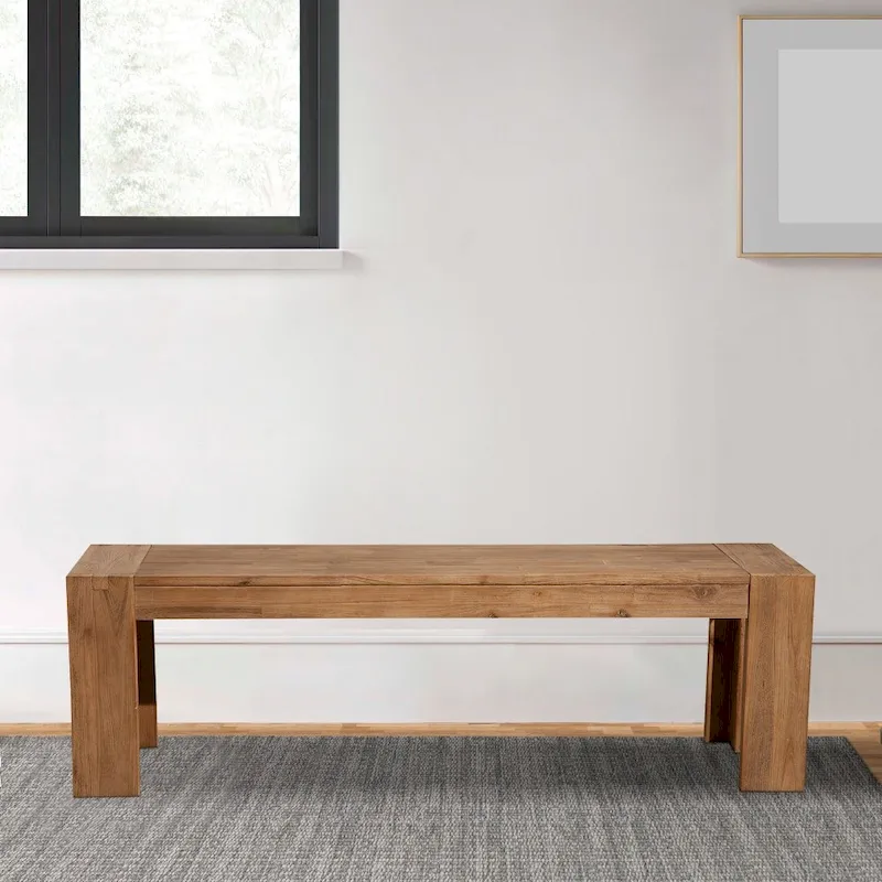 Solid Acacia Wood Bench with Bracket Legs, Brown - 18 H x 58 W x 16 L Inches