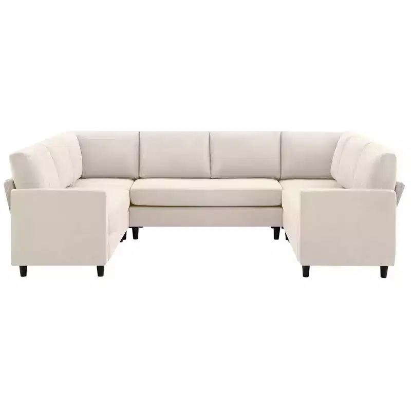 Large U-Shaped Sectional Sofa, 8-Seater, Breathable Soft Fabric