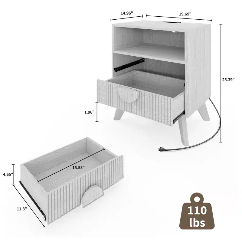 1/2 PCS Modern Nightstand, Recessed Side Table with 2 Drawers and Open Shelves, Wooden Nightstand, Sofa Side Table for Living Room Bedroom Sofa