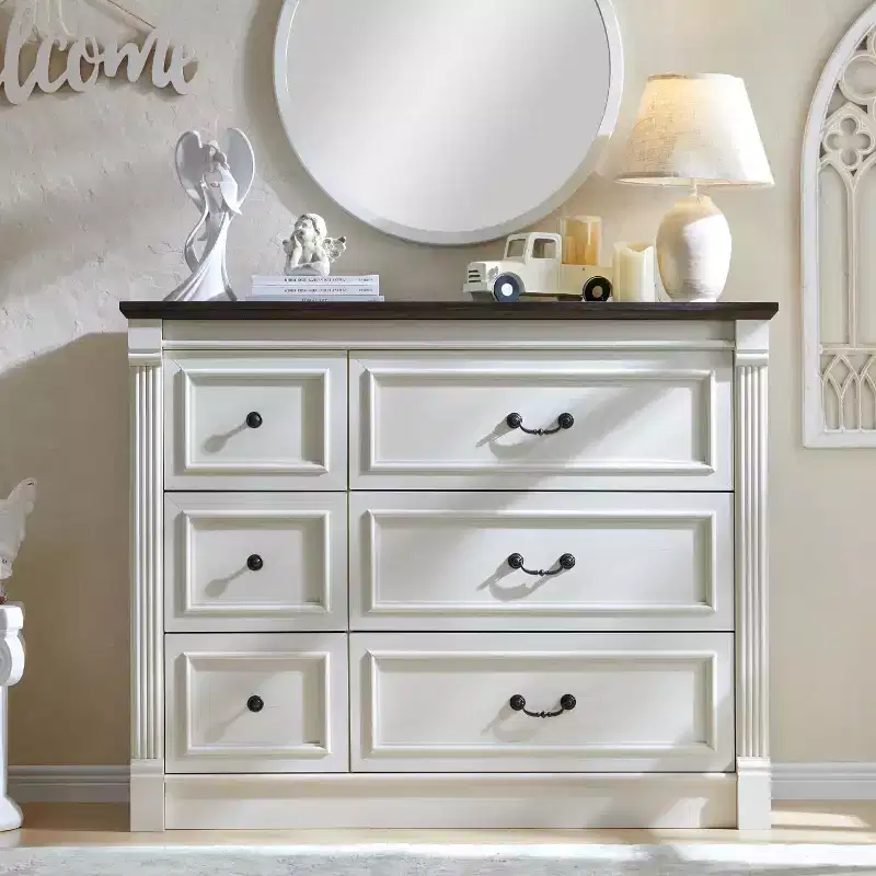 Sincido 6 Drawers Dresser for Bedroom, Farmhouse 48 Wide Dressers w/Roman Column