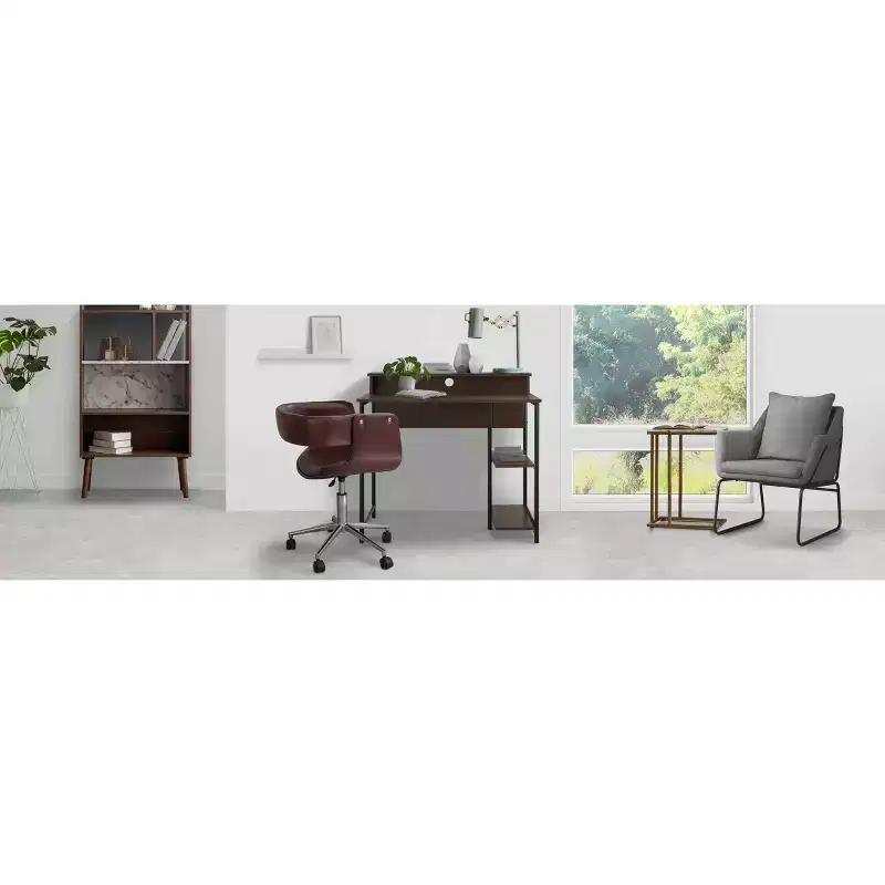 Teamson Home Faux Leather Swivel Home Office Chair with Adjustable Seat Height Brown