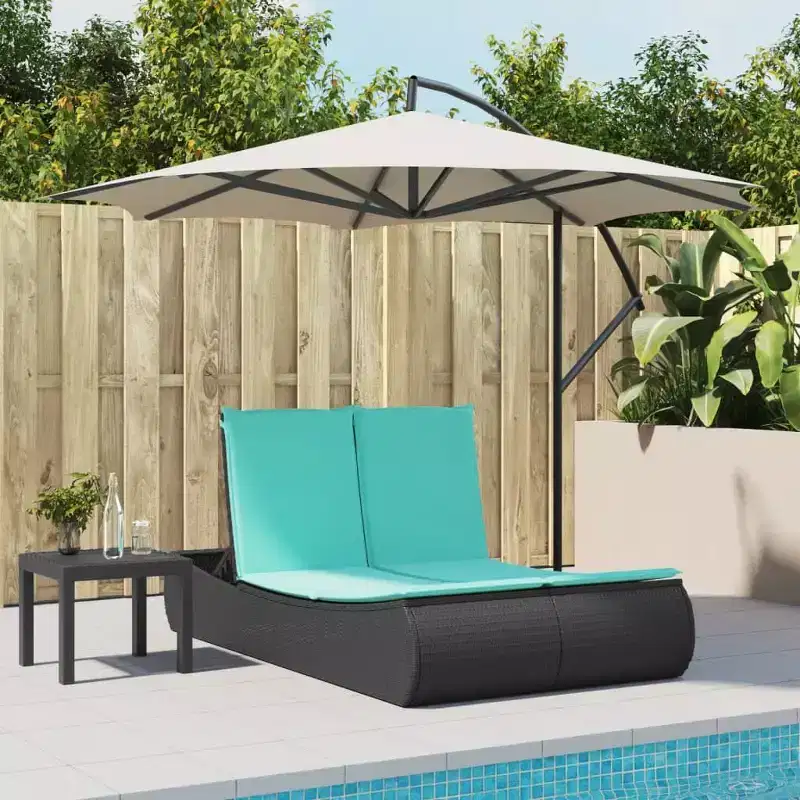 vidaXL Double Sun Lounger with Cushions Poly Rattan