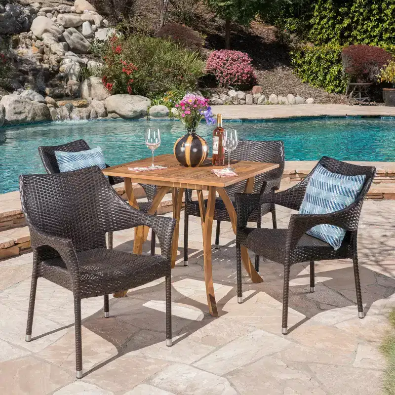 Christopher Knight Home Carroll Outdoor Acacia Wood and Wicker 5 Piece Dining Set