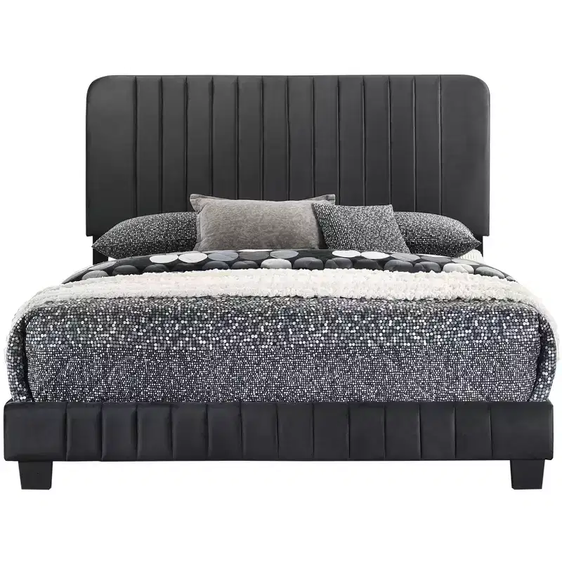 Passion Furniture Lodi Velvet UpholsteChannel Tufted King Panel Bed