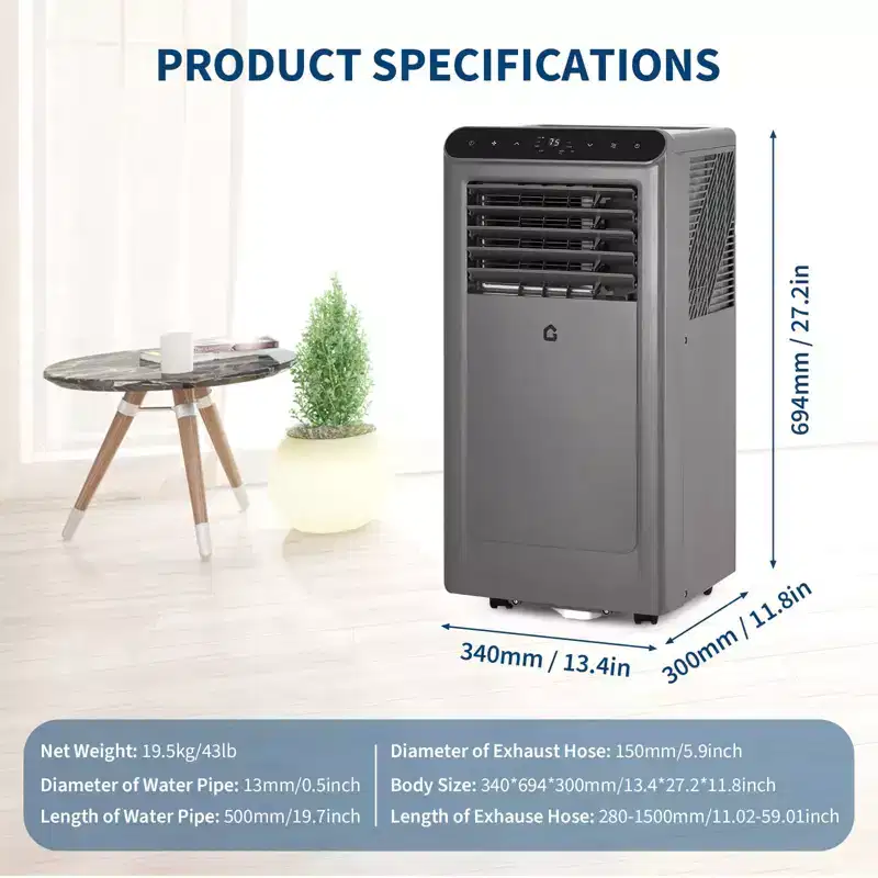 10000 BTU Portable Air Conditioners, 3-in-1 Portable AC with Dehumidifier, Fan, Remote Control, Sleep Mode, Window Installation Kit,Up to 450 Sq. Ft.