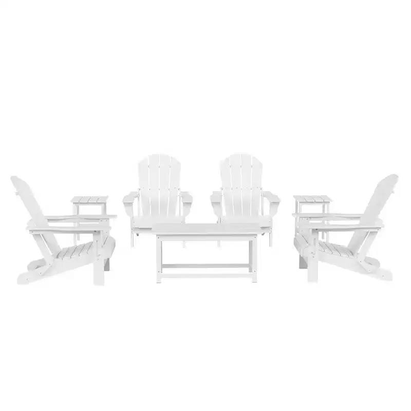 WestinTrends 7 Piece Set Outdoor Folding Adirondack Chairs with Coffee Table Side Table