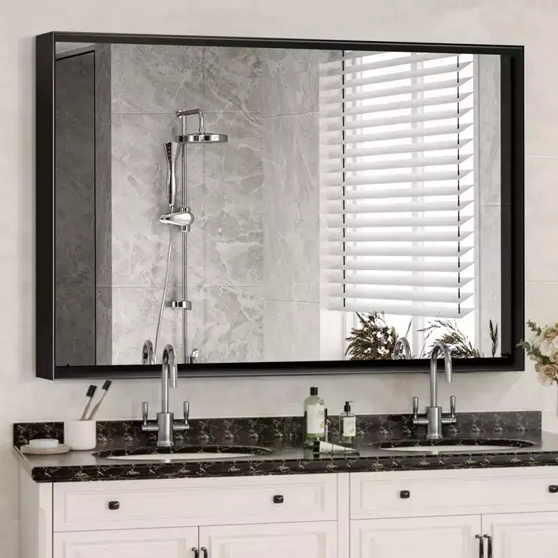 40x30 Glossy Black Bathroom Mirror: Modern, Rectangular, Farmhouse Style, Horizontal/Vertical