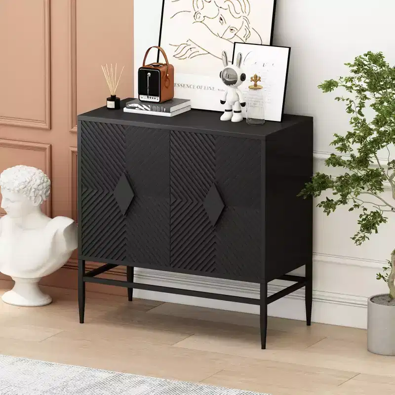 Modern Wooden Storage Cabinet Accent Cabinet with Metal Leg Featuring Two-tier Storage