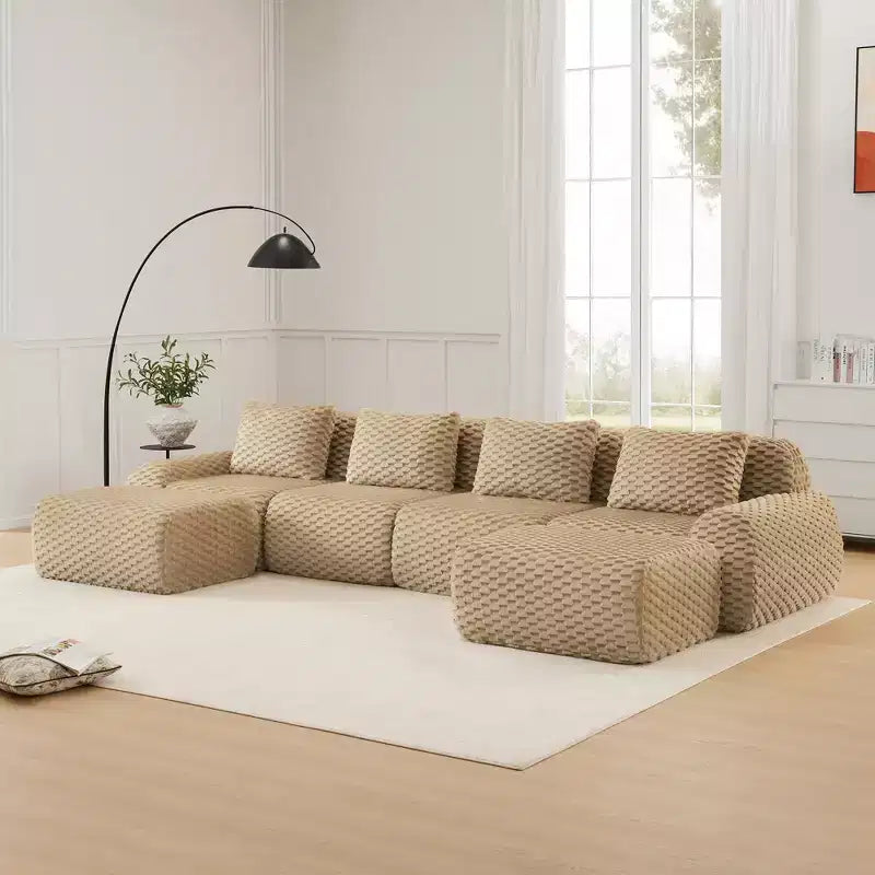 146 U-Shaped Modular Sofa Flannelette 4-Seater Ottoman Buckle No Assembly Light Camel