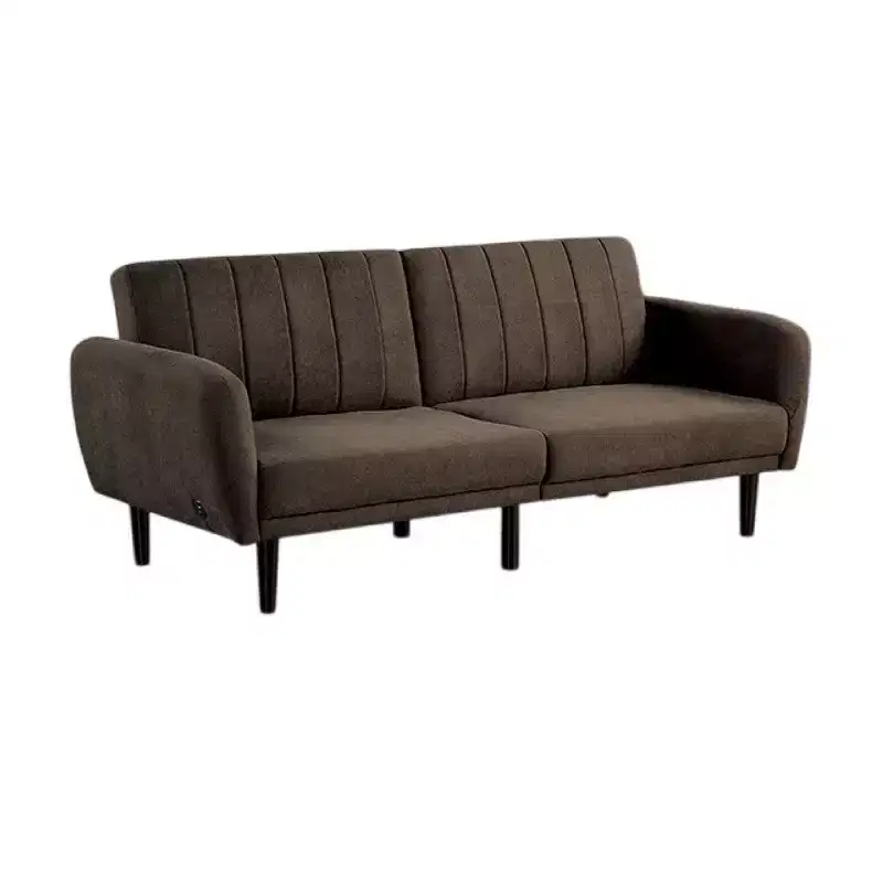 Royal Hampton Fold Out Futon Sofa Bed, Dark Brown, Retro Channel Tufted Back