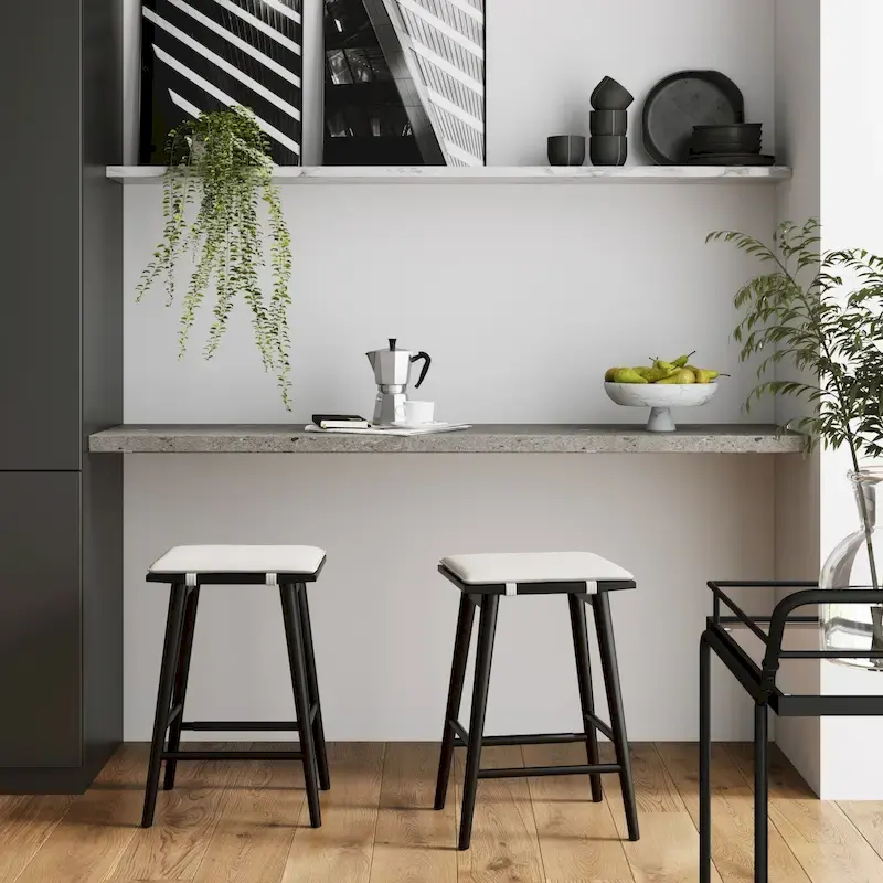 Boucle Upholstered Backless Counter Height Barstool with Cushion, Metal Legs, Modern Style