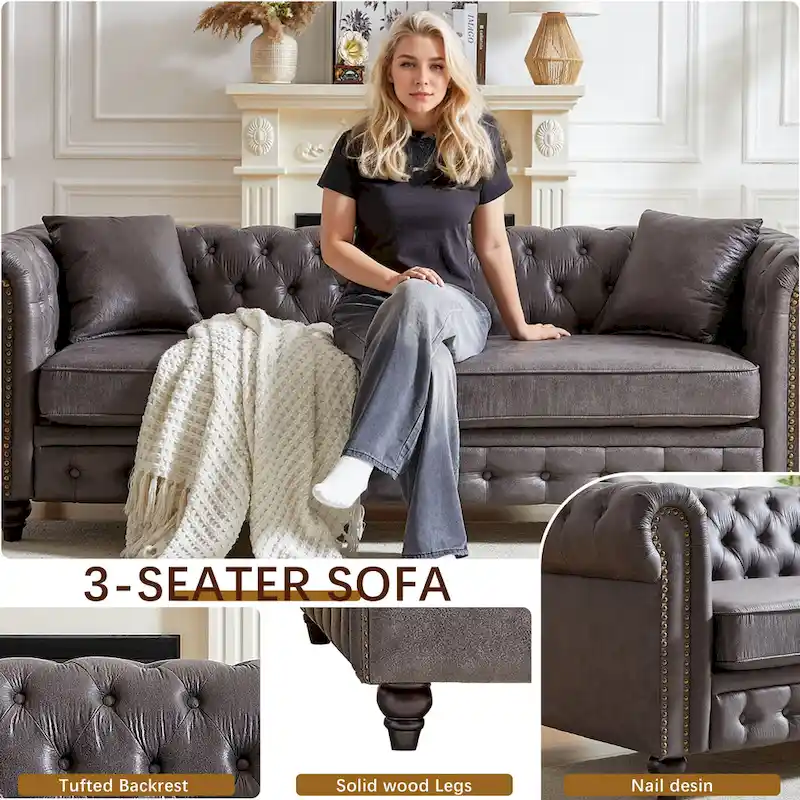 Chesterfield 85.5 Tech Fabric 3-seater Sofa with Cushions