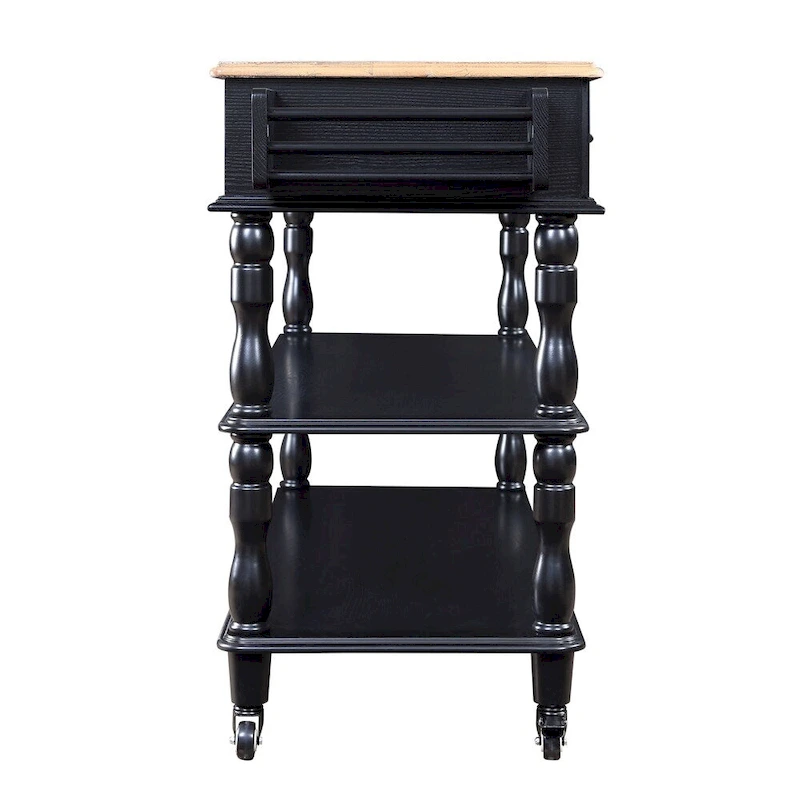 Rolling OAK Wood Top Kitchen Cart with Wine Rack and 2 Drawers