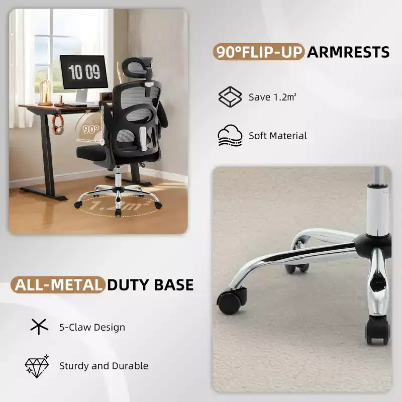 Ergonomic Office Chair,High Back Mesh Desk Chair with Adjustable Headrest & Lumbar Support, Rolling Swivel Computer Chair for Home Office,Gaming Room