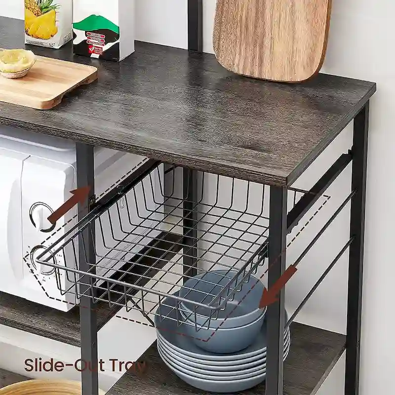 Kitchen Microwave Oven Stand  with Wire Basket and 6 S-Hooks