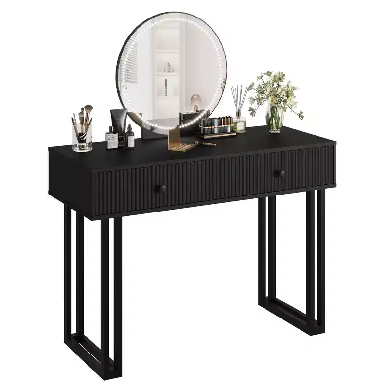 Vanity Desk with Mirror 3 Color Lights Plenty Storage Space Modern Design Quality Materials Construction Easy to Assemble