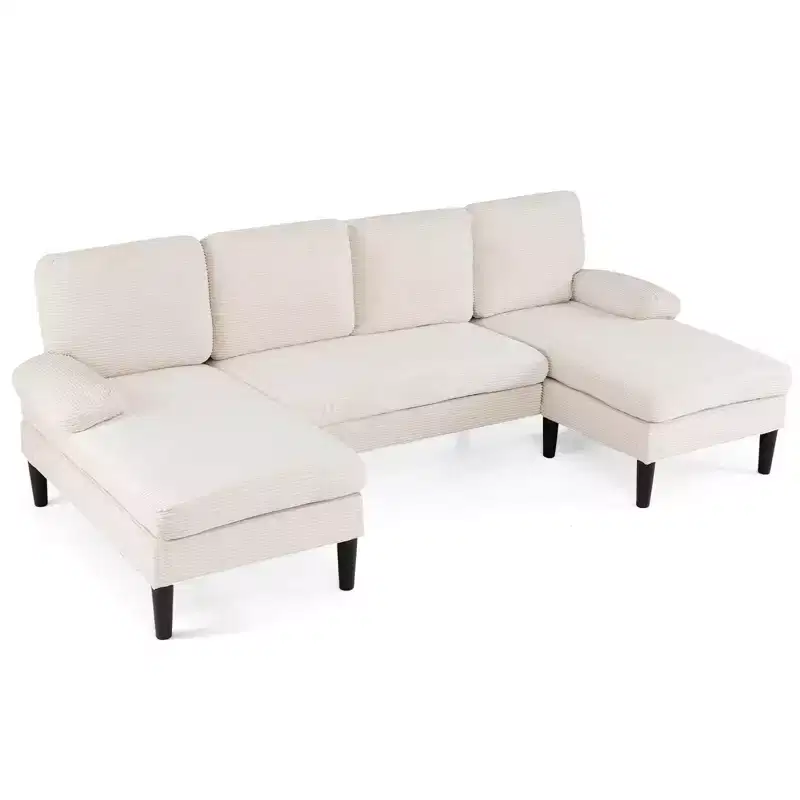 Costway Sectional Couch, U-shaped Sofa with Double Chaise, Padded Pillow Armrests for Home Beige/Green/Gray