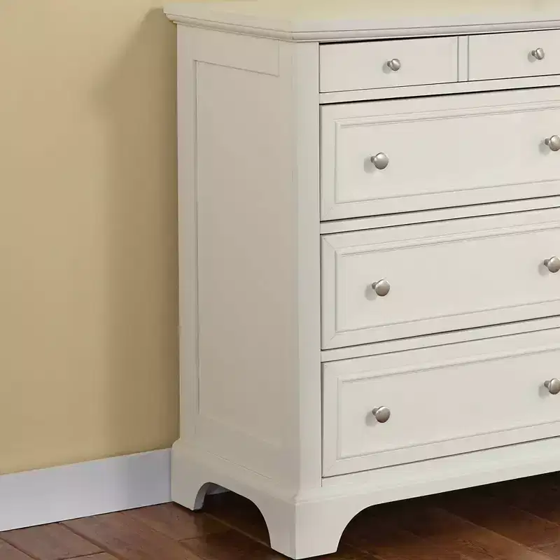 8-Drawer Hardwood Dresser Off White, Brushed Nickel Hardware, Bedroom Storage