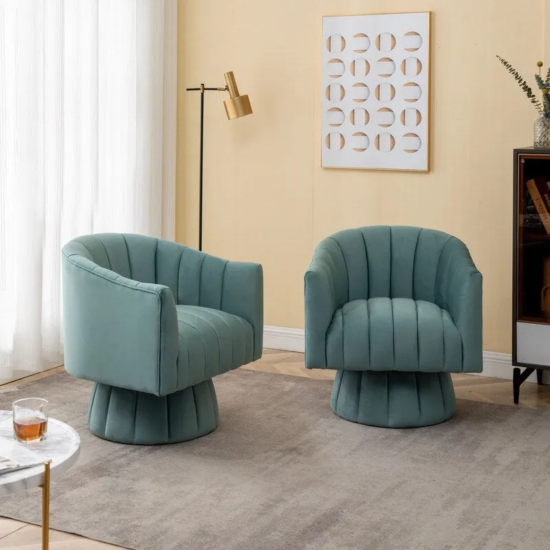 SEYNAR Modern Glam Velvet Upholstered Round 360 Degree Swivel Accent Barrel Chair Set of 2