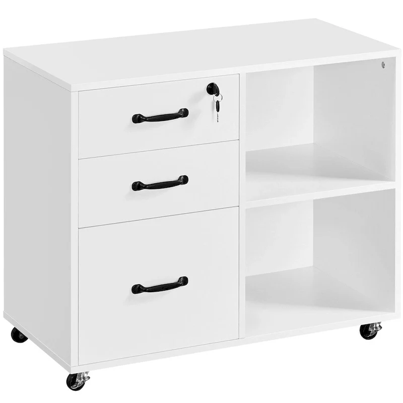 Rolling File Cabinet on with 3 Drawers and 2 Shelves