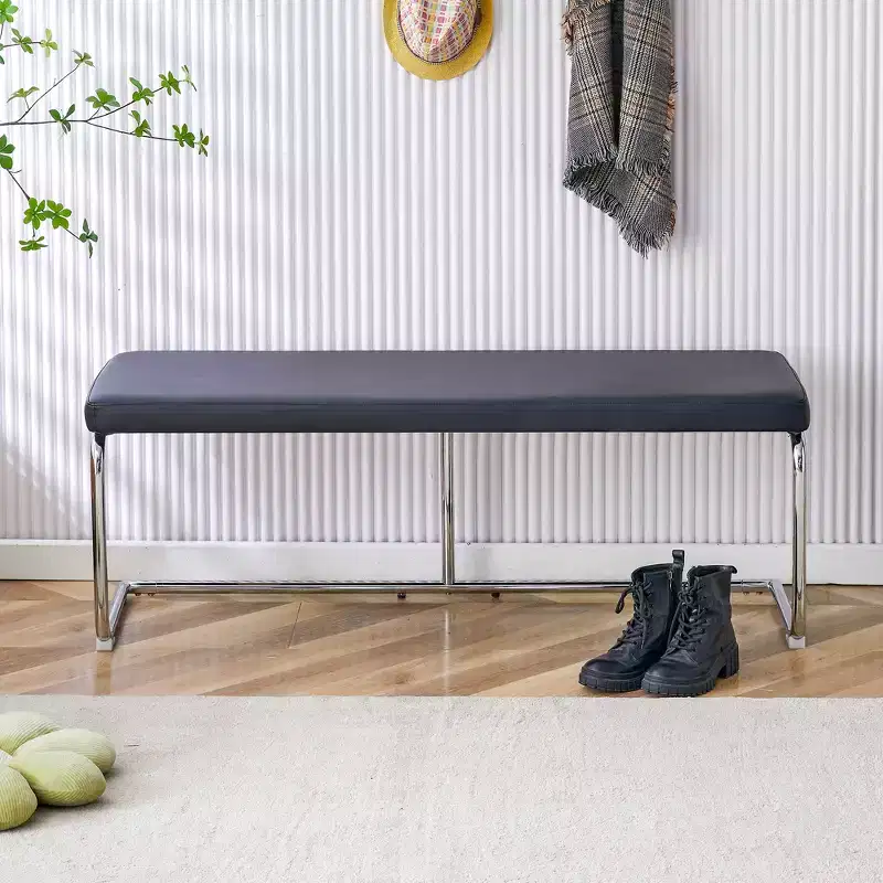 Leather Bench with Silver Metal Legs