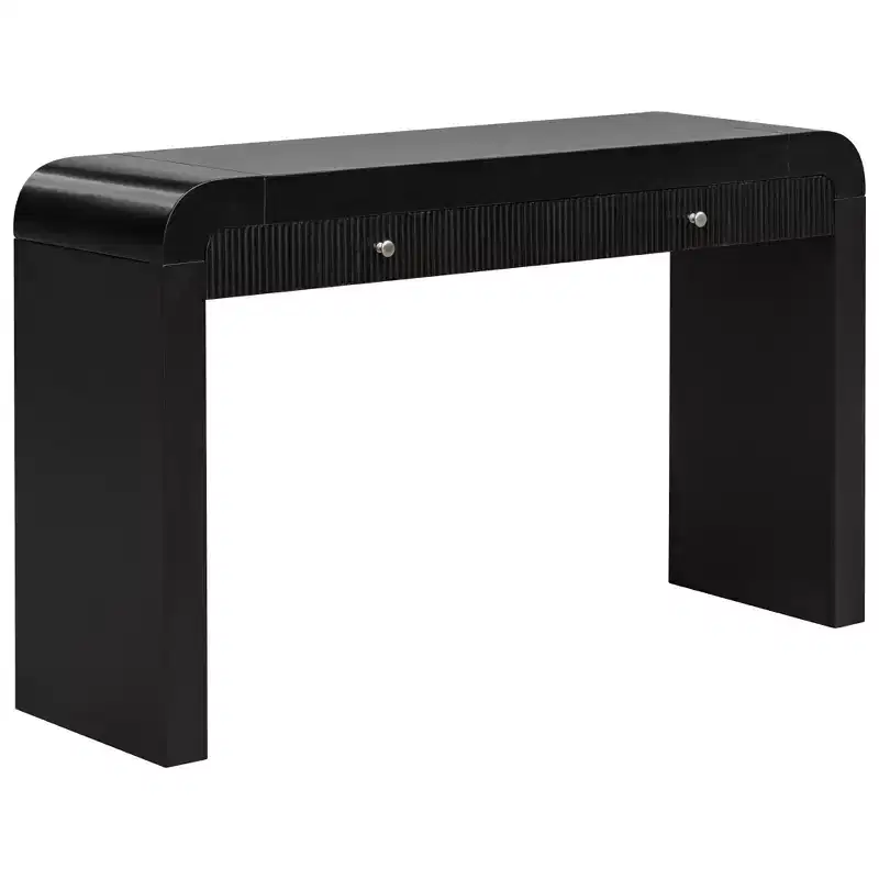 Luxystar Rustic Console Table with Fluted Drawer Front, Curved Corners and Thick Legs for Hallway and Living Room, Black