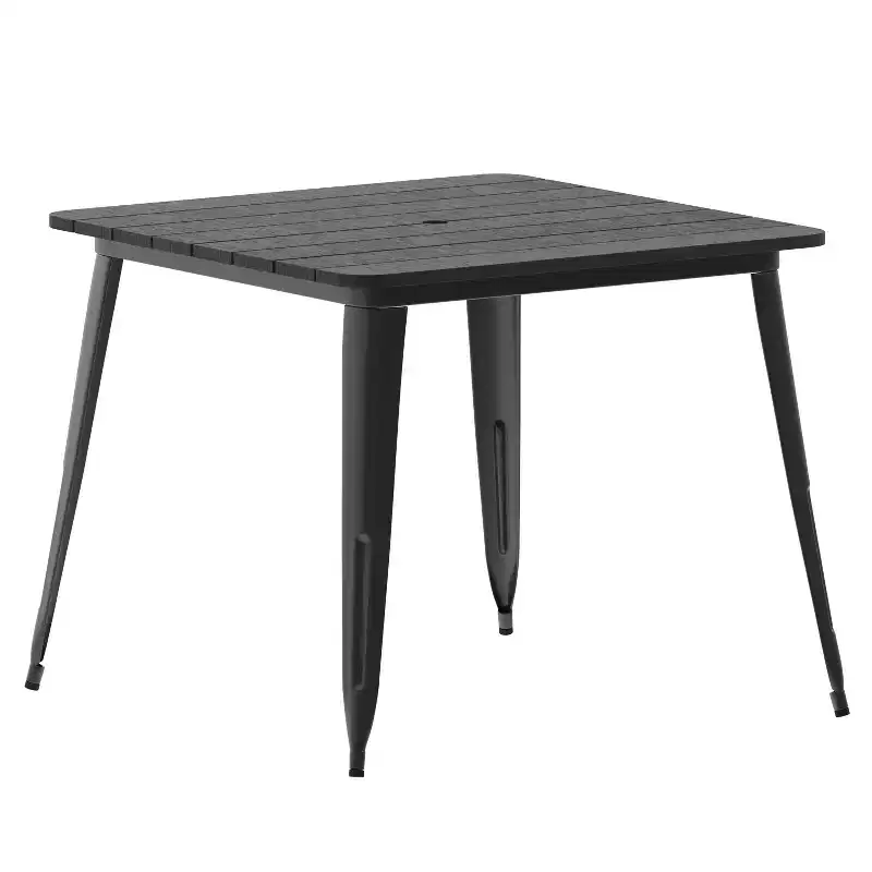 Merrick Lane Indoor/Outdoor Dining Table with Umbrella Hole, 36 Square All Weather Poly Resin Top and Steel Base