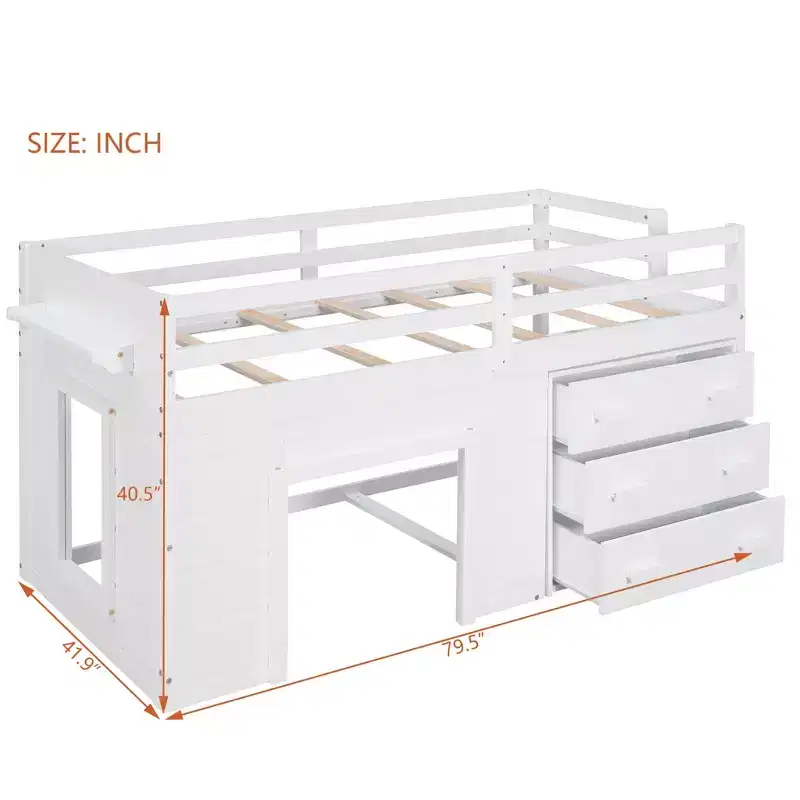 Luxystar Twin Size Wooden Loft bed Frame With 3 Drawers and Shelf