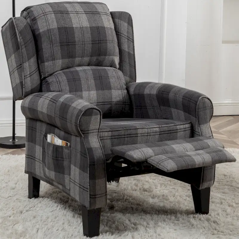 HOMYKA Polyested Upholstered Pushback Recliner Accent Chair Wingback Armchair