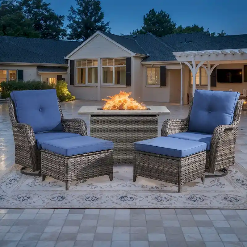 5 Piece Patio Furniture with Fire Pit Table - Grey