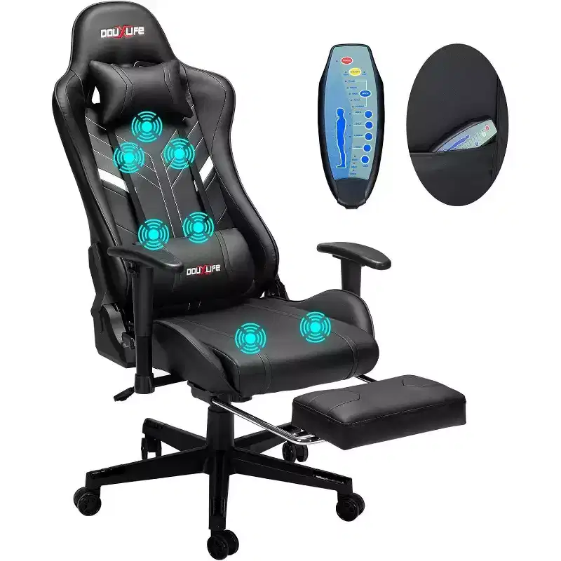 Modern 7-Point Massage Ergonomic Gaming Chair with Footrest & Adjustable Armrests Black
