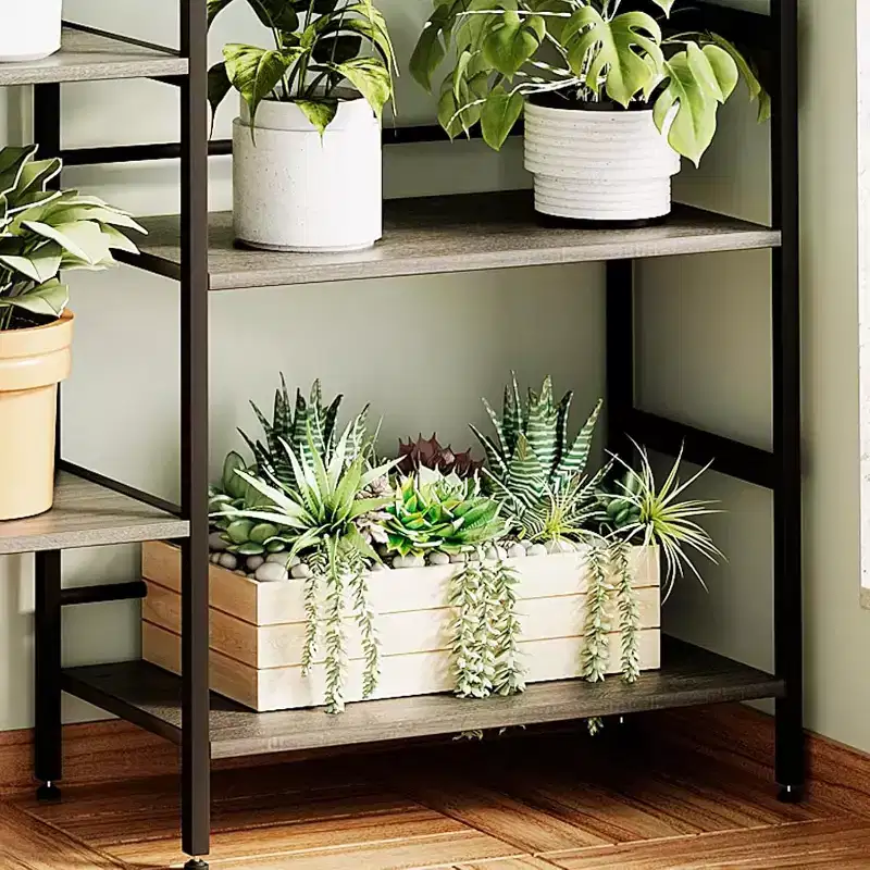 Dark Gray / Rust Brown 5-Tier Industrial Bookshelf with Open Shelves, Metal Frame, for 1