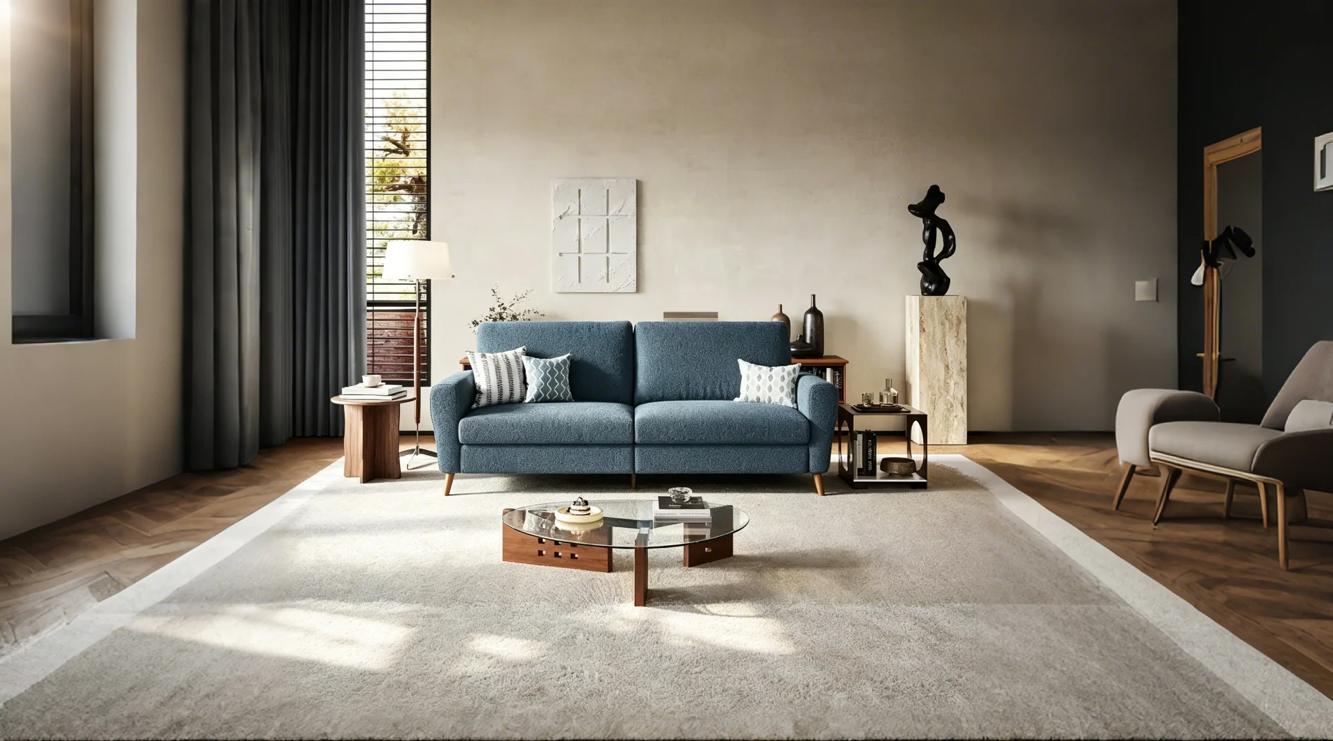 Lambswool Sofa with Streamlined Design, Soft Lambswool Material, Comfortable Seating, Durable Frame, Elegant Style