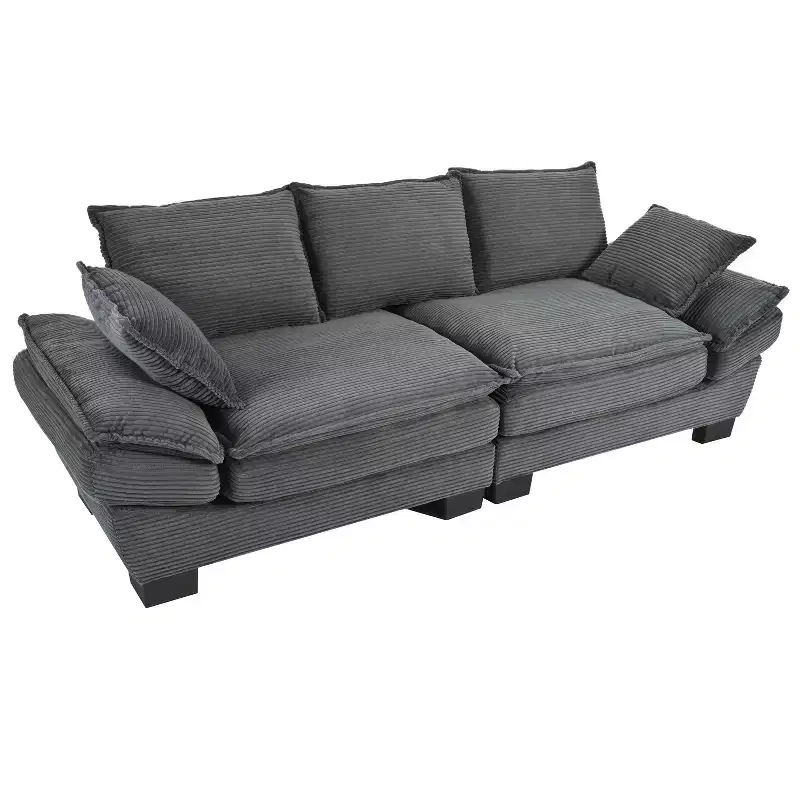 80.3 Inch Modern Corduroy Curved Sofa,Upholstered Couch with 2 Throw Pillows for Living Room,Bedroom,Office,Apartment