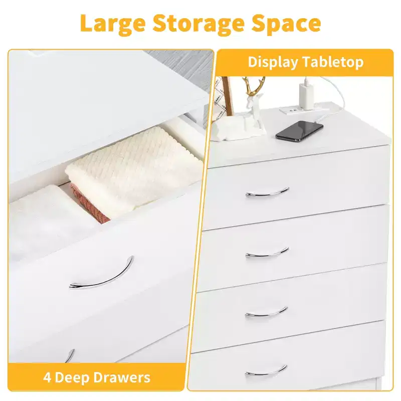 PB Wood Simple 4-Drawer Nightstand with USB Ports & Outlet, White