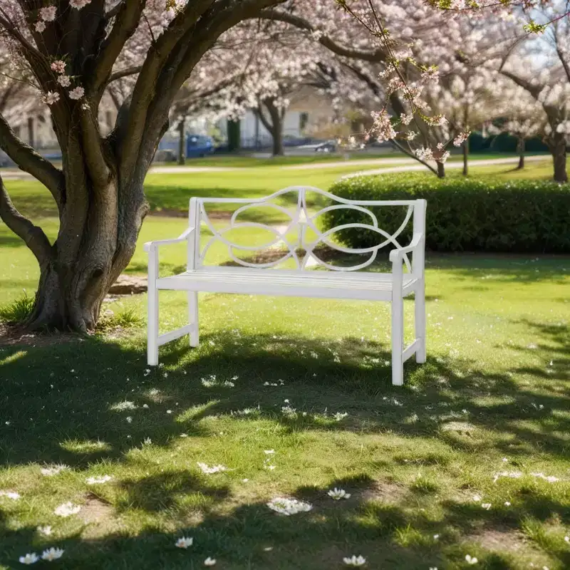 GDFStudio Jonah Outdoor Metal Patio Garden Bench with Decorative Floral Backrest