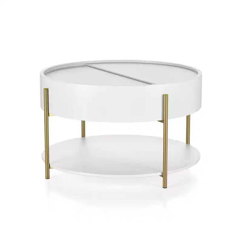 32" Lenvine Modern Round Storage Coffee Table White - miBasics
