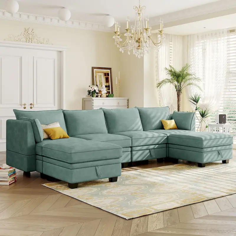 Modern U-Shape Modular Sectional Sofa, Convertible Sofa Bed with Reversible Chaise