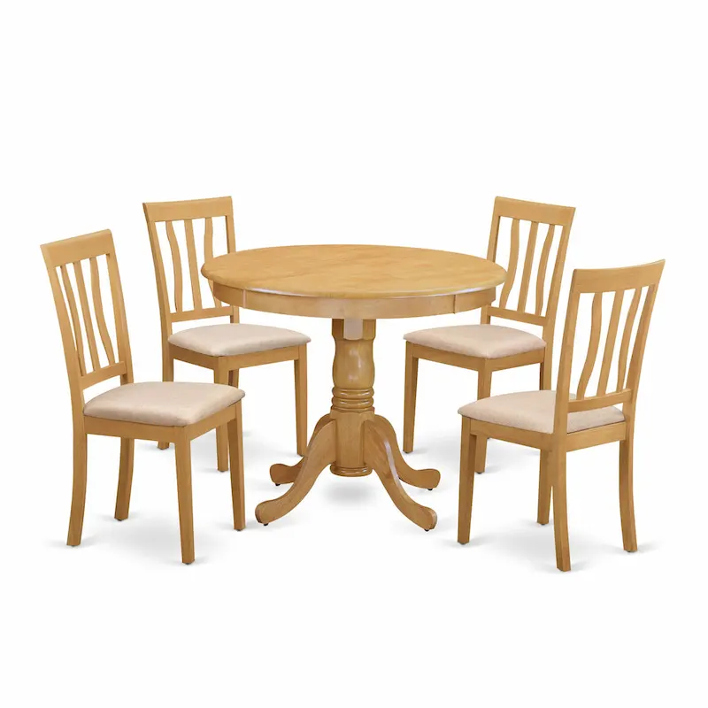 East West Furniture 5 Piece Dining Room Table Set Includes a Round Wooden Table and 4 Kitchen Dining Chairs, Oak(Seat Options)