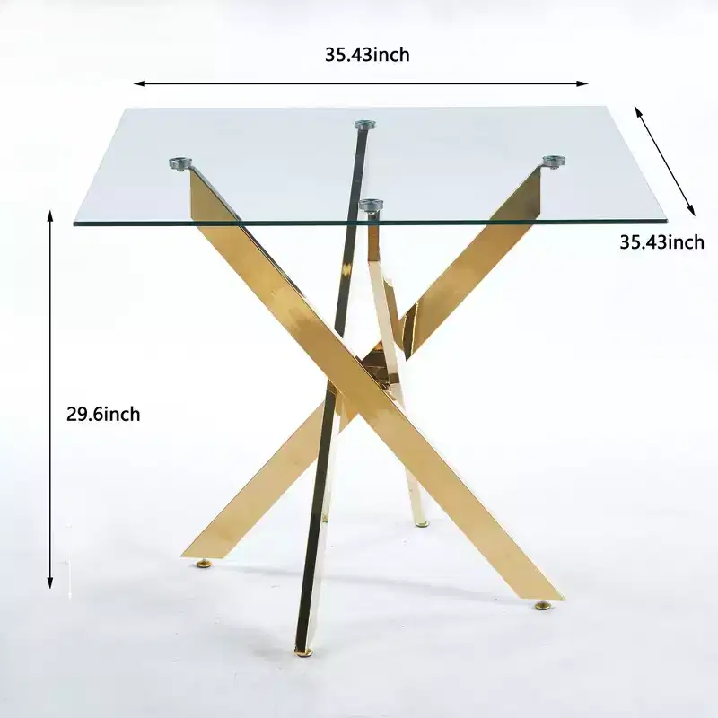 Round Tempered Glass Dining Table with Cross Metal Legs - Space-Saving Living Room Table