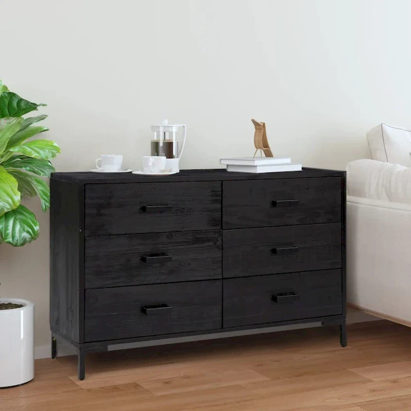 Brown Vintage-Style Sideboard with 6 Drawers – Single Unit