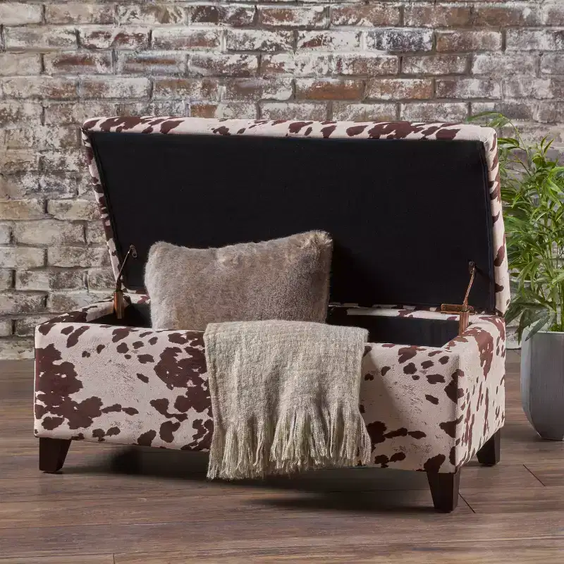 Breanna Storage Ottoman: Cow Print, Rectangular Bench - Christopher Knight Home