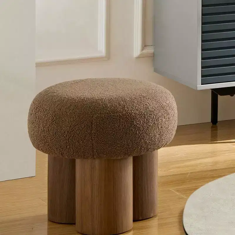 Mushroom Stool, Plush Ottoman with Wooden Look Legs, 17