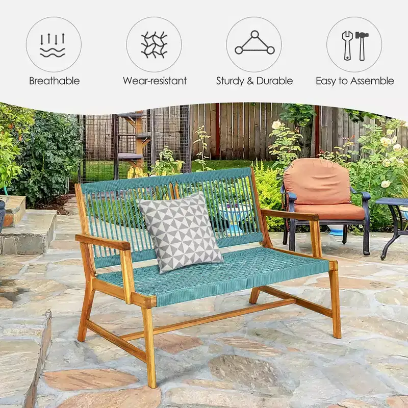 Costway 2-Person Patio Acacia Wood Bench Loveseat Chair Garden Furniture Black\\Grey\\Turquoise