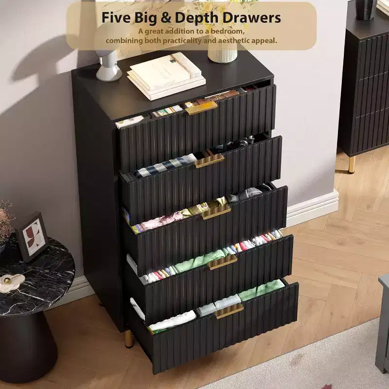 Fluted 5 Drawer Dresser for Bedroom, 48 Tall Modern Chest of Drawers with Deep Drawers and Wide Top, for Living Room, Hallway, Kids Room